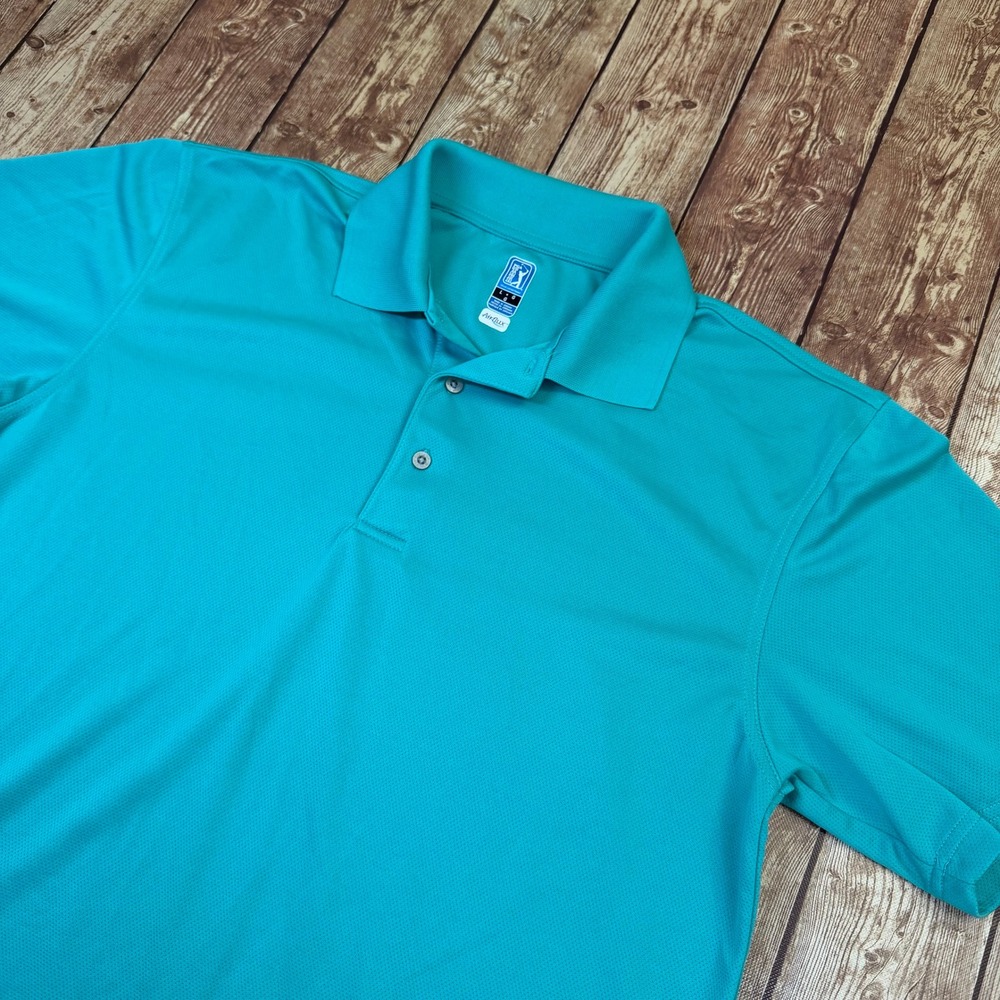 PGA Tour Airflux Polo Shirt Mens Large Teal Short Sleeve Breathable